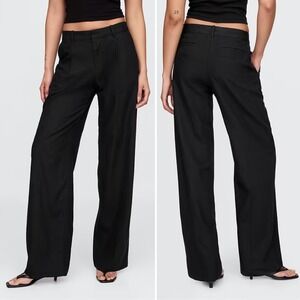 Gap NWT 365 High Rise Linen Blend Trouser 16 TALL Black Pockets Wide Leg Pleated